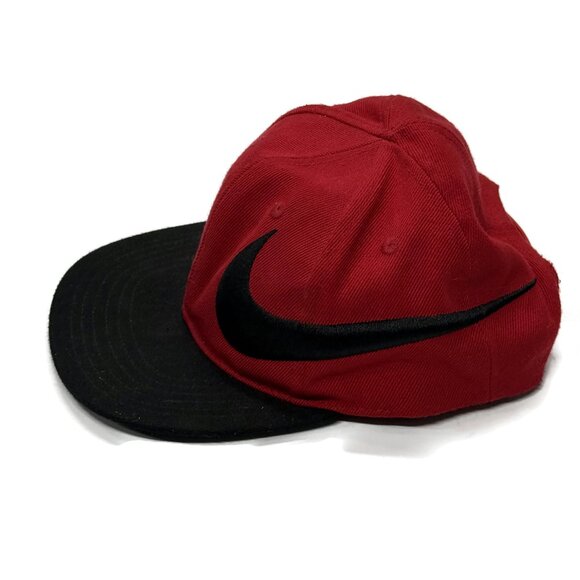 Nike Snapback Hat Cap Big Swoosh Logo Red‎ Black Youth 4-7 Boys Adjustable - Picture 5 of 12